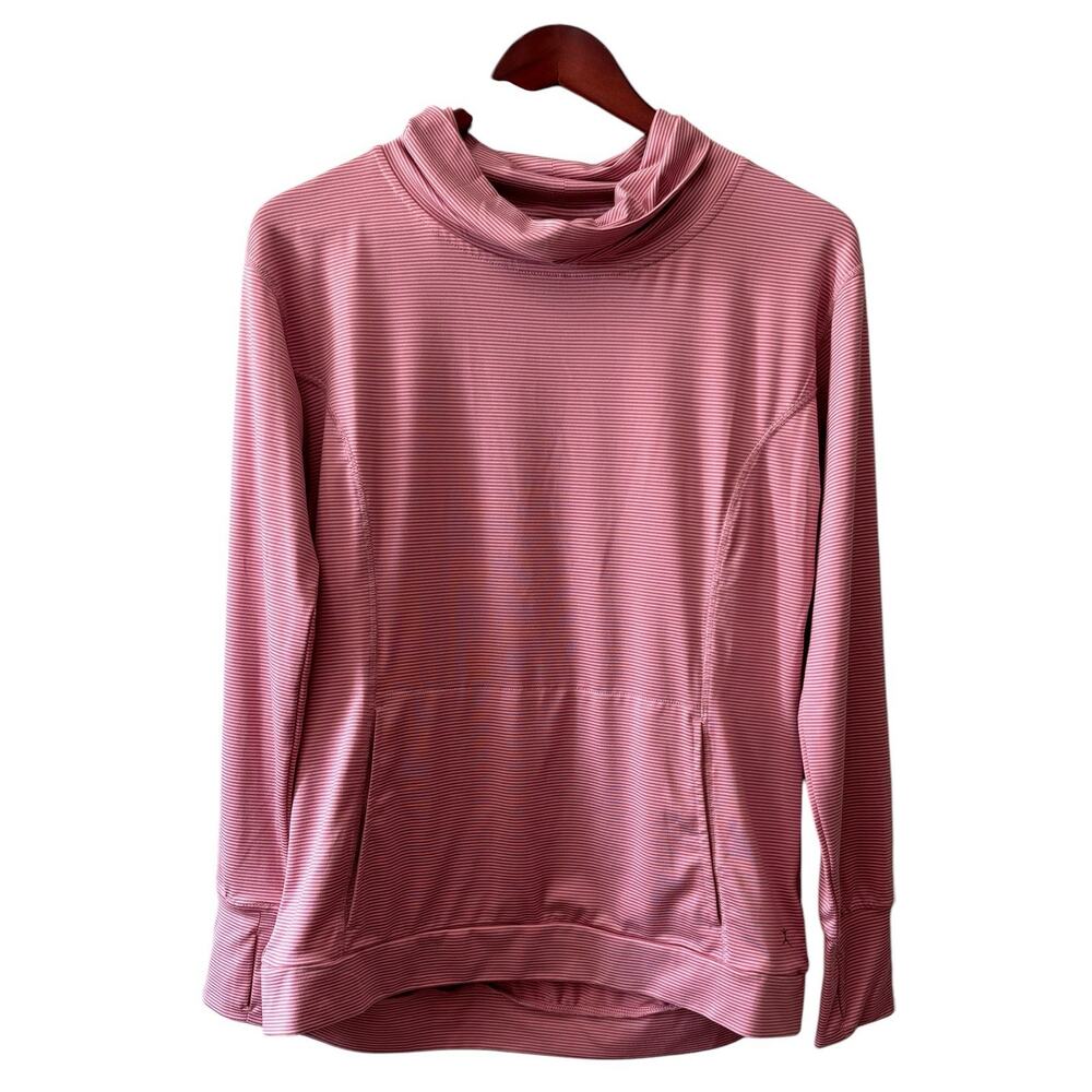 Danskin Pink Striped Pullover Top Cowl Neck Long Sleeve Pouch Size Small